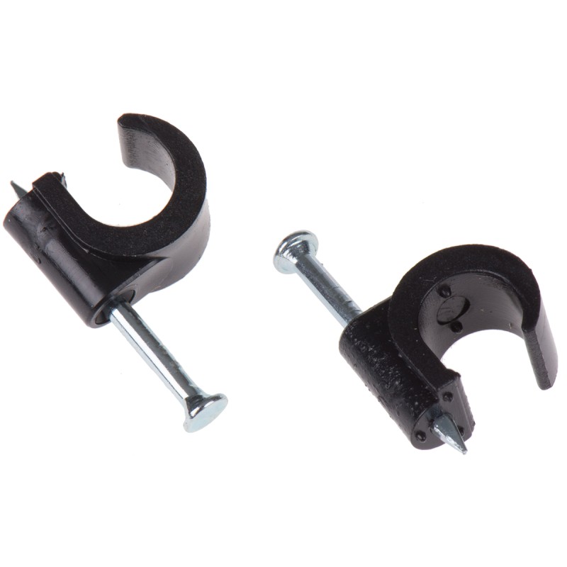 1 Box of 100 - RS PRO Black PE Round Cable Clip, 8mm Max. Bundle