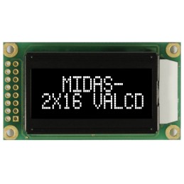 1 pcs - Midas MC20805A12W-VNMLW MC20805 Alphanumeric LCD Display Black, 2 Rows by 8 Characters, Transmissive