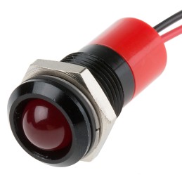 1 pcs - RS PRO Red Panel Mount Indicator, 12V dc, 14mm Mounting Hole Size, Lead Wires Termination, IP67