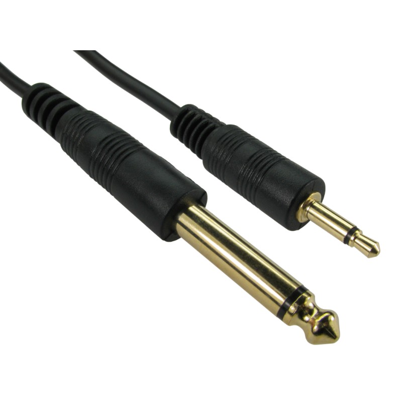 1 pcs - RS PRO Male 6.35mm Mono Jack to Male 3.5mm Mono Jack Aux Cable, Black, 20m