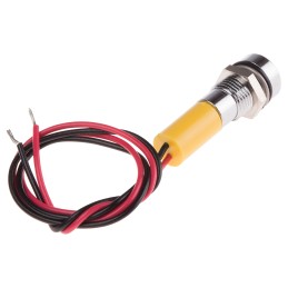 1 pcs - RS PRO Yellow Panel Mount Indicator, 24V dc, 8mm Mounting Hole Size, Lead Wires Termination, IP67