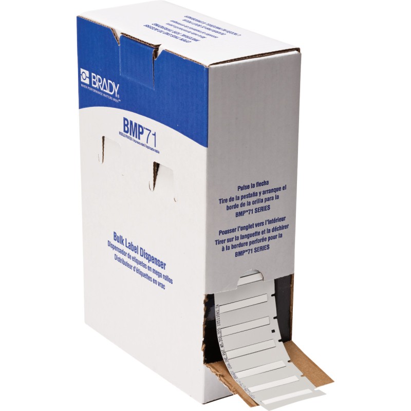 1 Box of 1000 - Brady B-342 Black on White Heatshrink Labels, 44.45 mm Width, 5.97mm Label Length, 44.45mm Label Width