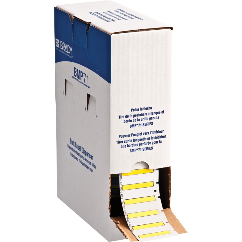1 Box of 1000 - Brady B-342 Black on Yellow Heatshrink Labels, 44.45 mm Width, 5.97mm Label Length, 44.45mm Label Width