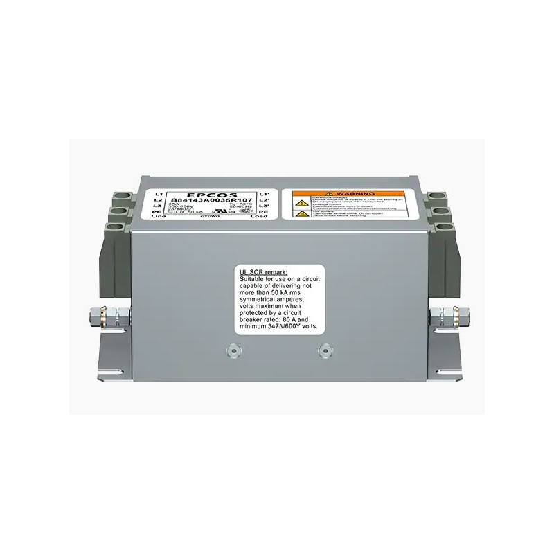 1 pcs - EPCOS, B84143A*R107 50A 520 V ac 50 - 60Hz, Panel Mount EMC Filter, Screw 3 Phase