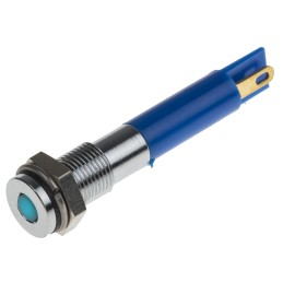 1 pcs - RS PRO Blue Panel Mount Indicator, 12V dc, 6mm Mounting Hole Size, Solder Tab Termination, IP67