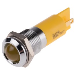 1 pcs - RS PRO Yellow Panel Mount Indicator, 12V dc, 14mm Mounting Hole Size, Solder Tab Termination