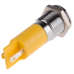 1 pcs - RS PRO Yellow Panel Mount Indicator, 12V dc, 14mm Mounting Hole Size, Solder Tab Termination