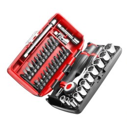 1 pcs - Facom 38-Piece Metric 1/4 in Standard Socket/Bit Set with Ratchet, 6 point, Hex Bit, Phillips Bit, Pozidriv Bit,