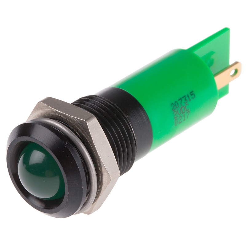 1 pcs - RS PRO Green Panel Mount Indicator, 2V dc, 14mm Mounting Hole Size, Solder Tab Termination