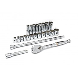 1 pcs - GearWrench 23-Piece Imperial 1/2 in Deep Socket/Standard Socket Set with Ratchet, 6 point