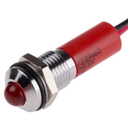 1 pcs - RS PRO Red Panel Mount Indicator, 24V dc, 8mm Mounting Hole Size, Lead Wires Termination, IP67