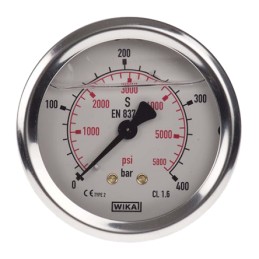 1 pcs - WIKA G 1/4 Analogue Pressure Gauge 400bar Back Entry, 9314203, UKAS, 0bar min.