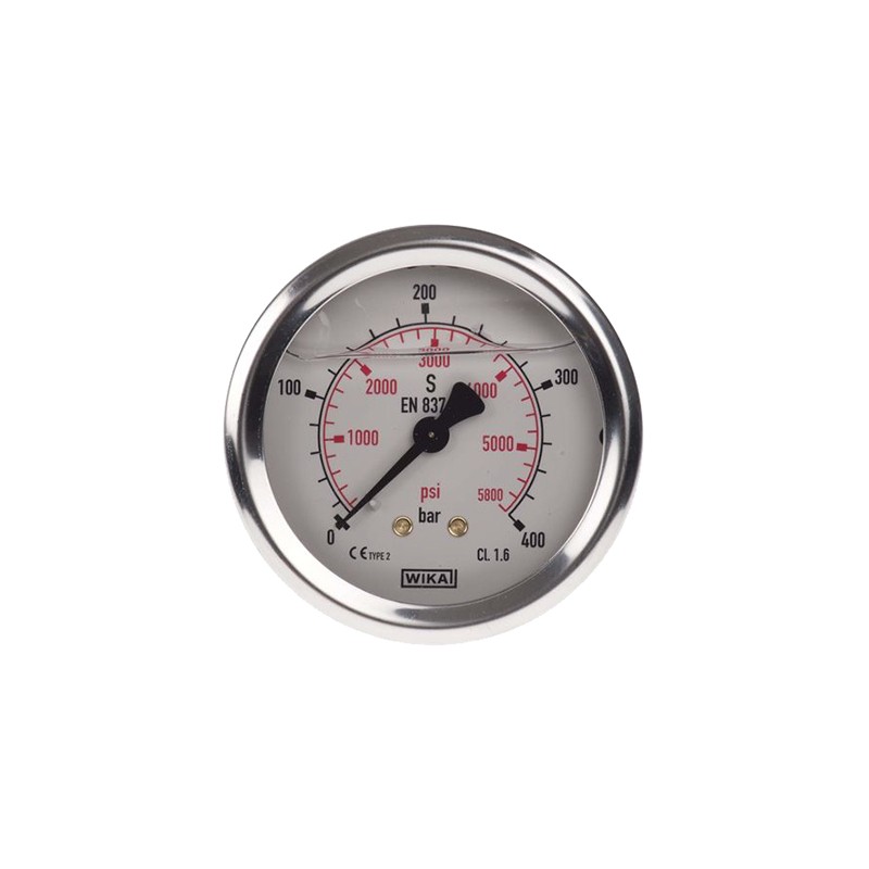 1 pcs - WIKA G 1/4 Analogue Pressure Gauge 400bar Back Entry, 9314203, UKAS, 0bar min.