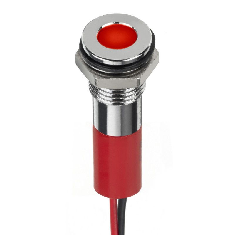 1 pcs - RS PRO Red Panel Mount Indicator, 12V dc, 8mm Mounting Hole Size, Lead Wires Termination, IP67