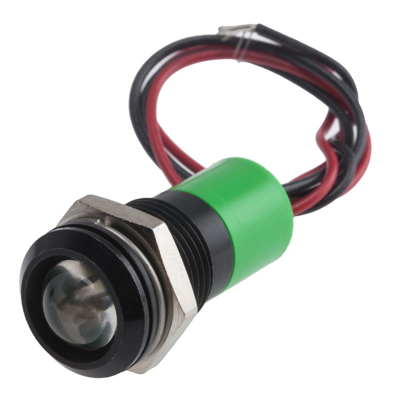 1 pcs - RS PRO Green Panel Mount Indicator, 110V ac, 14mm Mounting Hole Size, Lead Wires Termination, IP67