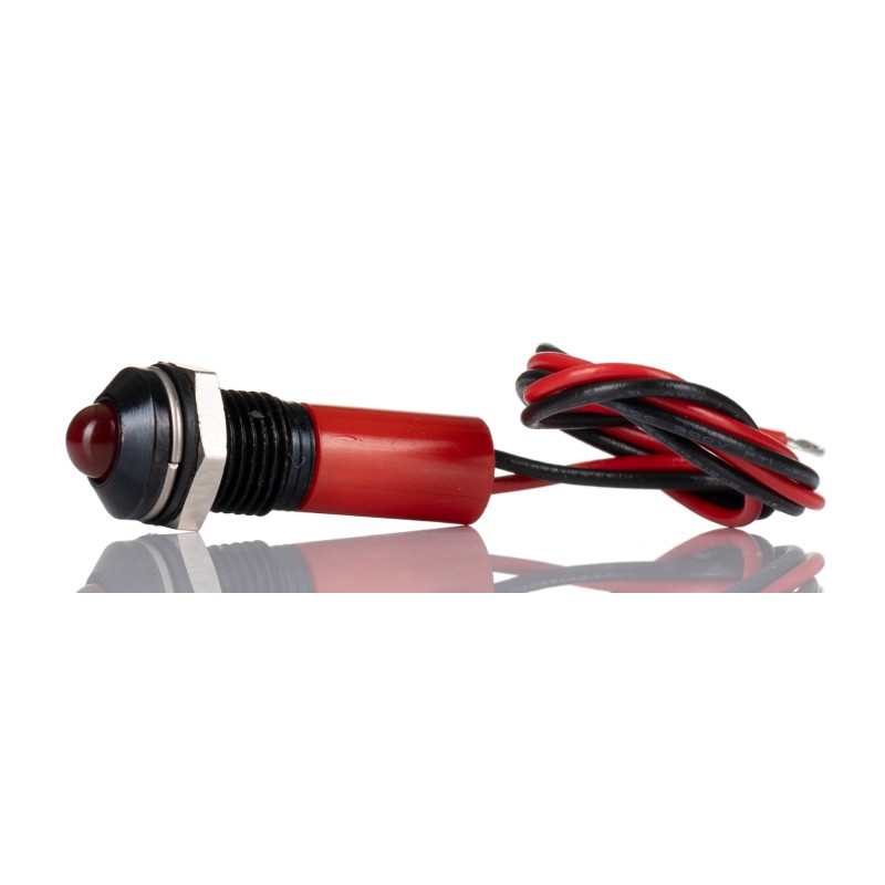 1 pcs - RS PRO Red Panel Mount Indicator, 2V dc, 8mm Mounting Hole Size, Lead Wires Termination, IP67