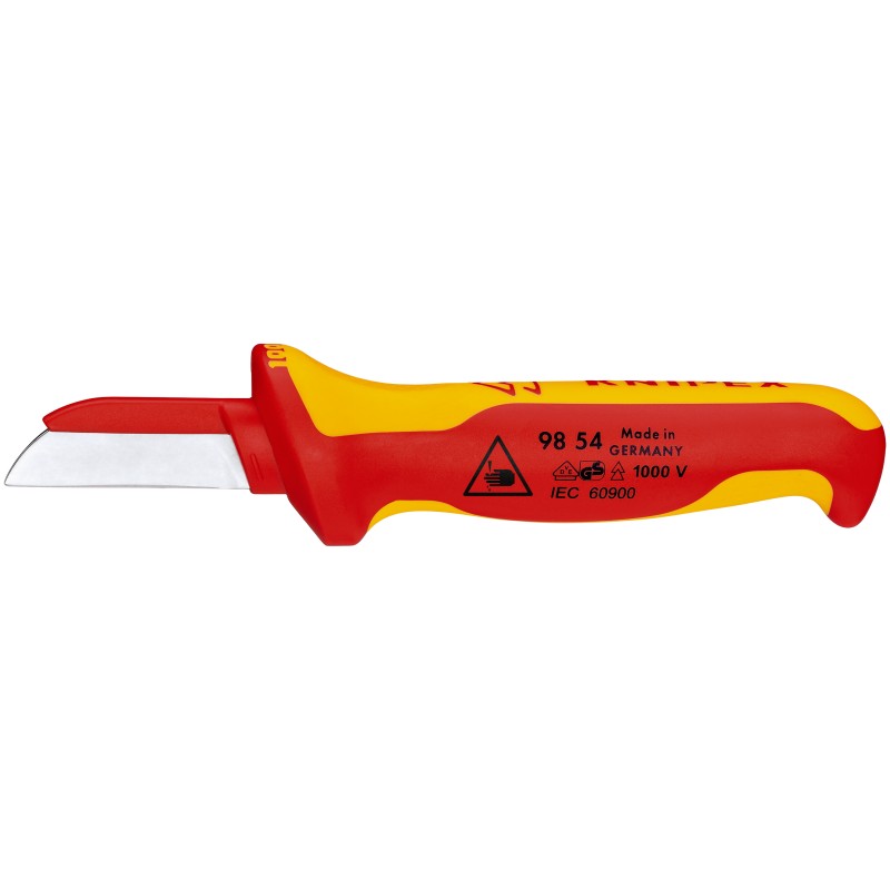 1 pcs - Knipex Cable Knife insulating multi-component handle, VDE/1000V, 190 mm Overall, 50 mm Blade, Bimaterial Handle