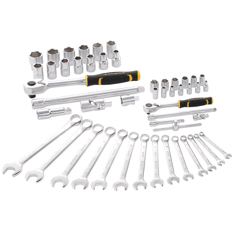 1 pcs - Stanley 50-Piece Metric 1/2 in, 1/4 in Standard Socket/Spanner Set with Ratchet, 6 point