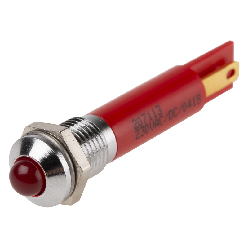 1 pcs - RS PRO Red Panel Mount Indicator, 230V ac, 8mm Mounting Hole Size