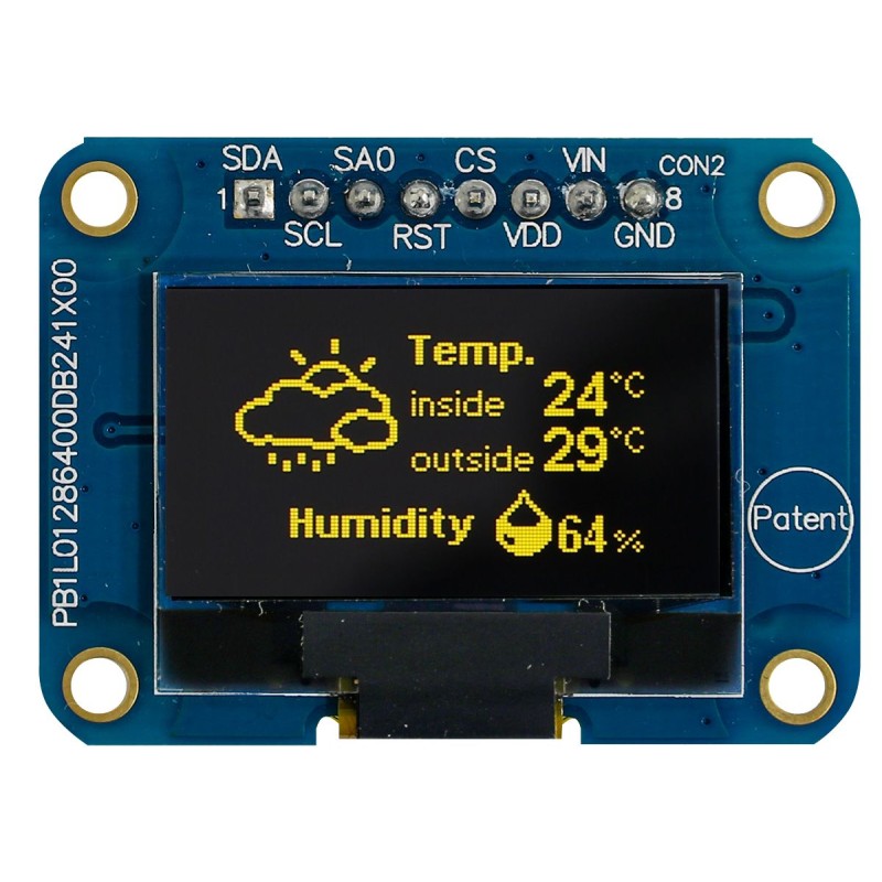 1 pcs - Midas 0.96in Yellow Passive matrix OLED Display 128 x 64pixels COB I2C Interface