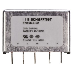 1 pcs - Schaffner, FN406 6A 250 V ac 400Hz, PCB Mount EMC Filter, Pin, Single Phase