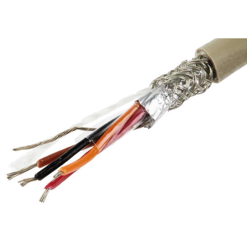 1 Reel of 50 M - Alpha Wire Multicore Data Cable, 0.23 mm², 4 Cores, 24 AWG, Screened, 50m, Grey Sheath