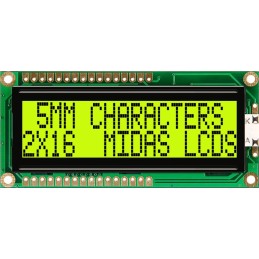 1 pcs - Midas MC21605G6WK-SPTLY-V2 Alphanumeric LCD Alphanumeric Display, 2 Rows by 16 Characters