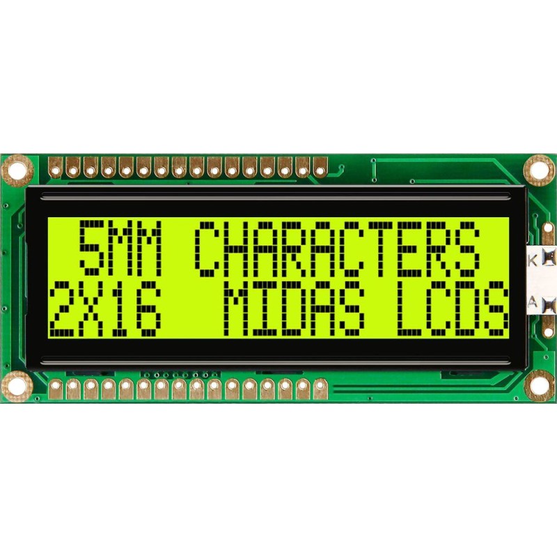 1 pcs - Midas MC21605G6WK-SPTLY-V2 Alphanumeric LCD Alphanumeric Display, 2 Rows by 16 Characters