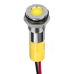1 pcs - RS PRO Yellow Panel Mount Indicator, 12V dc, 8mm Mounting Hole Size, Lead Wires Termination, IP67