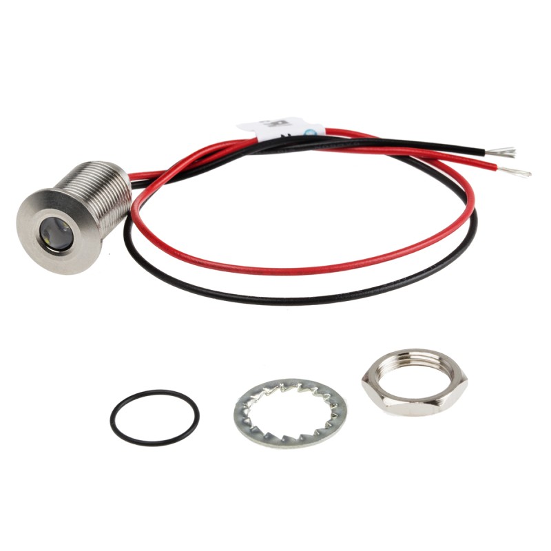 1 pcs - RS PRO White Panel Mount Indicator, 21.6 - 26.4V dc, 10mm Mounting Hole Size, Lead Wires Termination, IP67