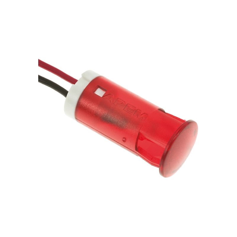 1 pcs - APEM Red Panel Mount Indicator, 24V dc, 12mm Mounting Hole Size, Lead Wires Termination