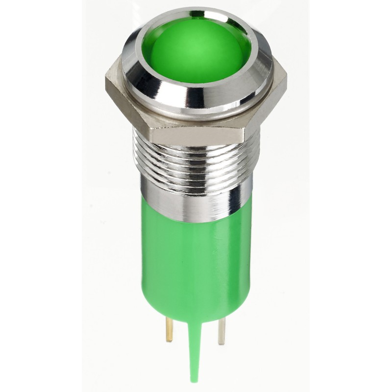 1 pcs - RS PRO Green Panel Mount Indicator, 24V dc, 14mm Mounting Hole Size, Faston, Solder Lug Termination, IP67