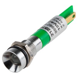 1 pcs - RS PRO Green Panel Mount Indicator, 12V, 8mm Mounting Hole Size, Solder Tab Termination, IP67