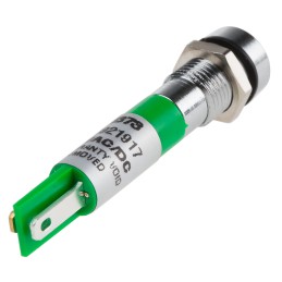 1 pcs - RS PRO Green Panel Mount Indicator, 12V, 8mm Mounting Hole Size, Solder Tab Termination, IP67