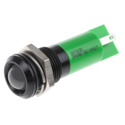 1 pcs - RS PRO Green Panel Mount Indicator, 14mm Mounting Hole Size, Solder Tab Termination, IP67