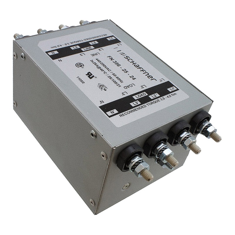 1 pcs - Schaffner, FN356 25A 440/250 V ac 60Hz, Chassis Mount EMI Filter, Tab 3 Phase