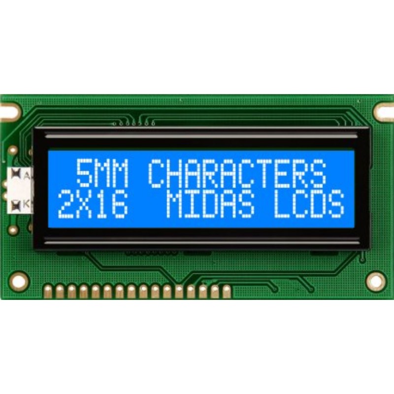 1 pcs - Midas MC21605A6WK-BNMLW-V2 Alphanumeric LCD Alphanumeric Display, 2 Rows by 16 Characters