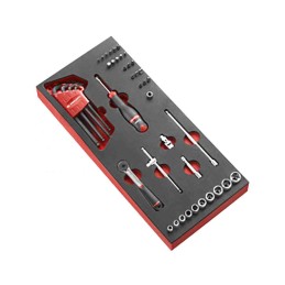1 pcs - Facom 46-Piece Metric 1/4 in Standard Socket/Allen Key/Bit Set with Ratchet, 6 point, Hex Bit, Phillips Bit, Pozidriv