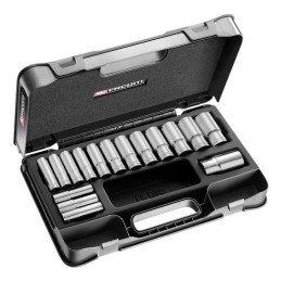 1 pcs - Facom 16-Piece Metric 1/2 in Deep Socket Set , 12 point