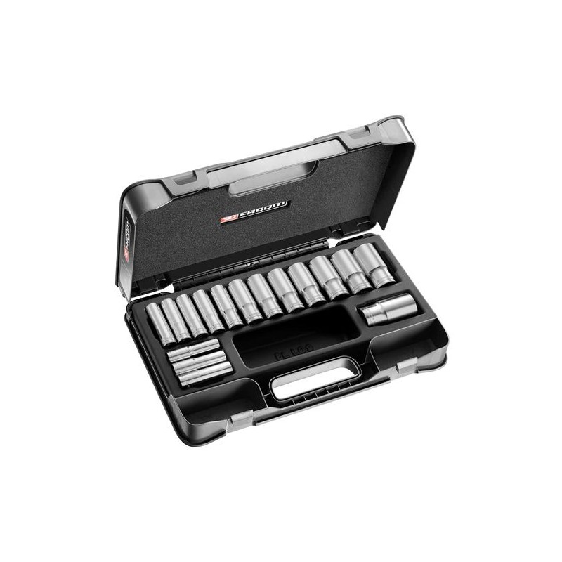 1 pcs - Facom 16-Piece Metric 1/2 in Deep Socket Set , 12 point