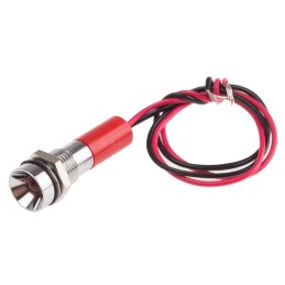 1 pcs - RS PRO Red Panel Mount Indicator, 12V dc, 8mm Mounting Hole Size, Lead Wires Termination, IP67