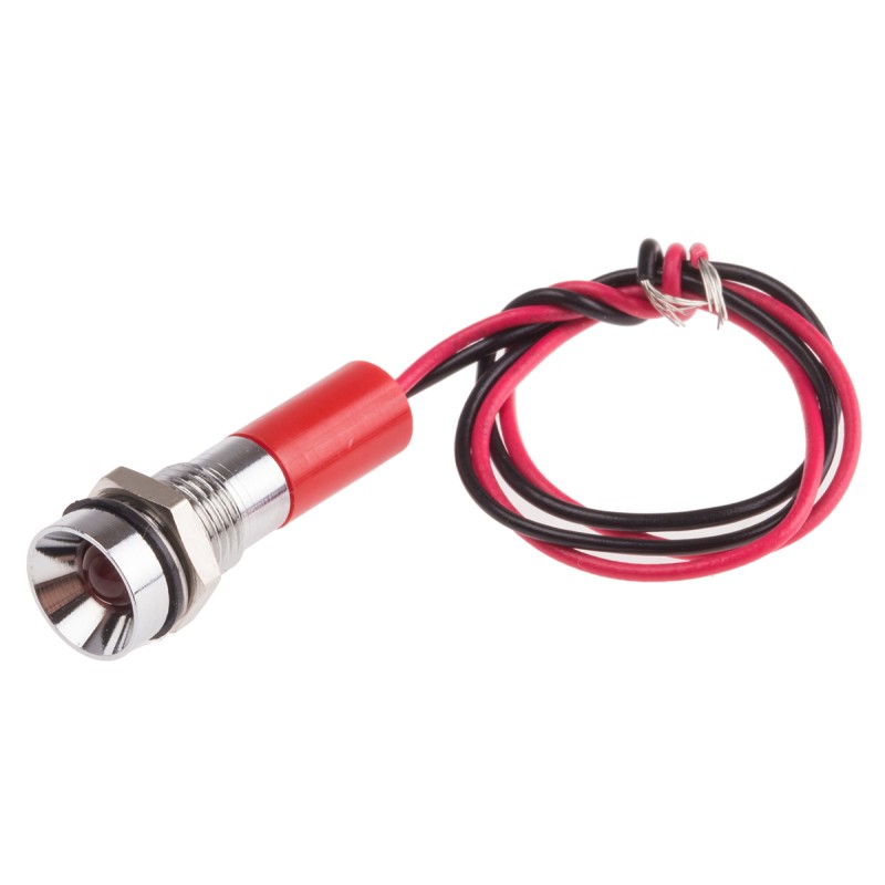 1 pcs - RS PRO Red Panel Mount Indicator, 12V dc, 8mm Mounting Hole Size, Lead Wires Termination, IP67