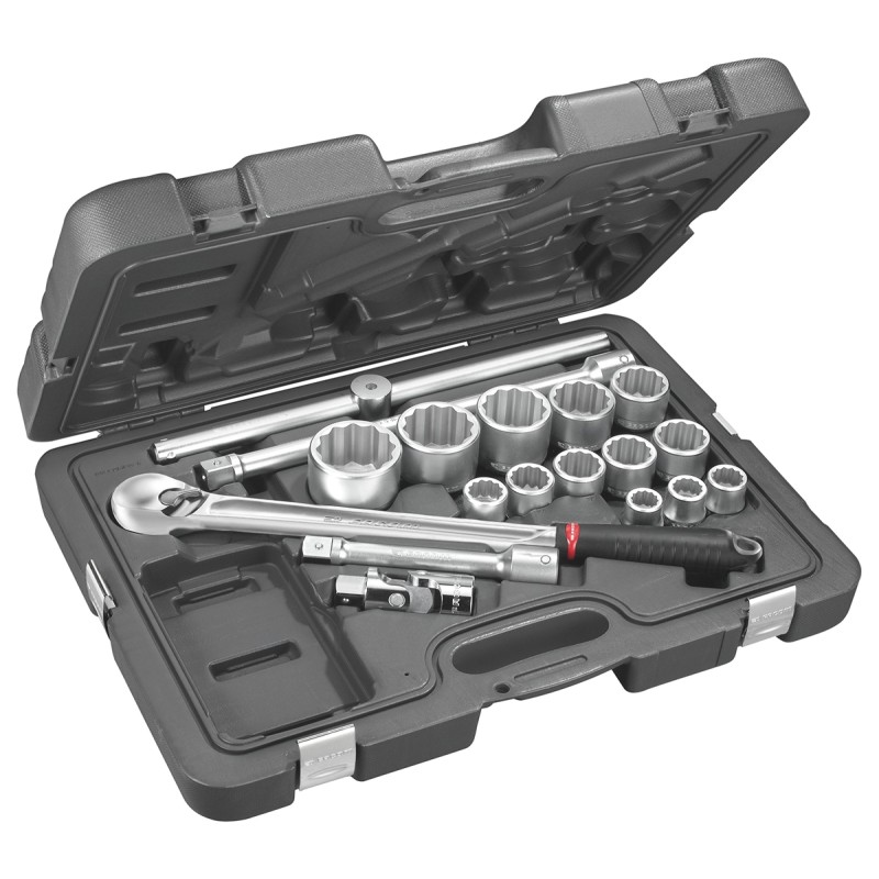 1 pcs - Facom 17-Piece Metric 3/4 in Standard Socket Set with Ratchet, 12 point