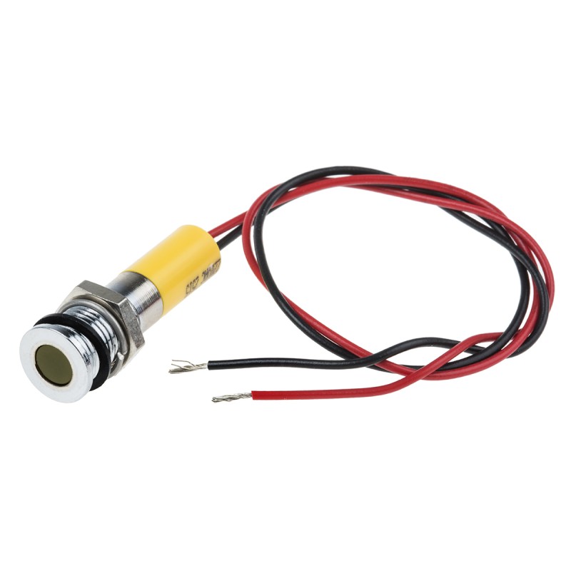 1 pcs - RS PRO Yellow Panel Mount Indicator, 220V ac, 8mm Mounting Hole Size, Lead Wires Termination, IP67