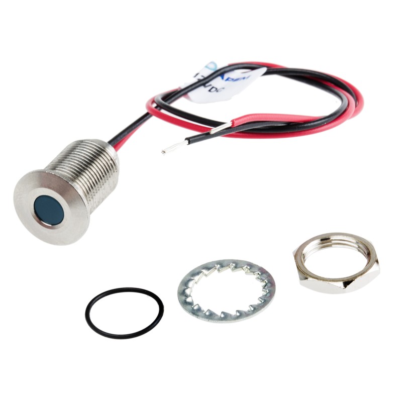 1 pcs - RS PRO Blue Panel Mount Indicator, 10.8 - 13.2V dc, 10mm Mounting Hole Size, Lead Wires Termination, IP67