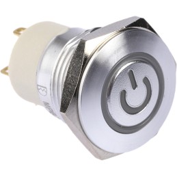 1 pcs - RS PRO Illuminated Push Button Switch, Latching, Panel Mount, 16mm Cutout, SPST, Blue LED, 36V dc, IP67