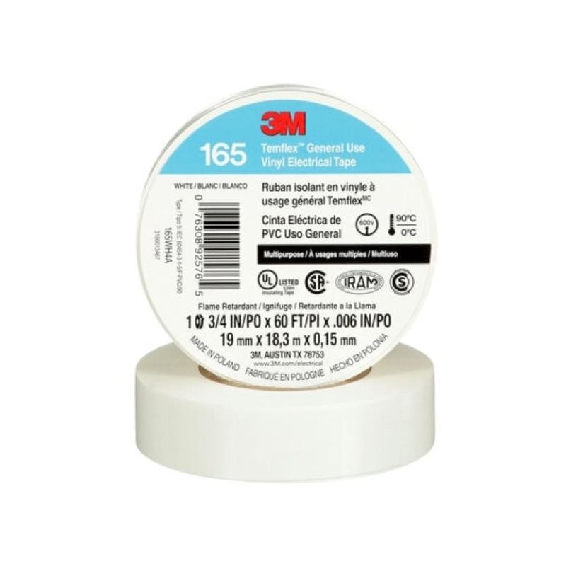 1 pcs : 165WH4A - TAPE CONF VINYL WHT 3/4'X20YDS