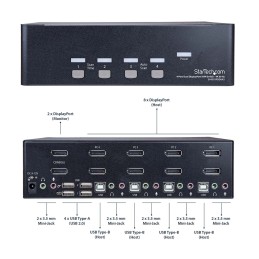1 pcs - StarTech.com 4 Port Dual Monitor USB DisplayPort KVM Switch, 3.5 mm Stereo 3840 x 2160 Maximum Resolution