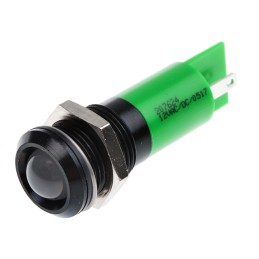 1 pcs - RS PRO Green Panel Mount Indicator, 12V, 14mm Mounting Hole Size, Solder Tab Termination, IP67