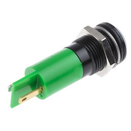 1 pcs - RS PRO Green Panel Mount Indicator, 12V, 14mm Mounting Hole Size, Solder Tab Termination, IP67